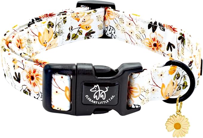 Elegant little tail Dog Collar,Flower Pattern Pet Collar Cute Durable Spring Female or Male Adjustable Cotton Pet Collar with Quick Release Buckle for X-Small Puppy
