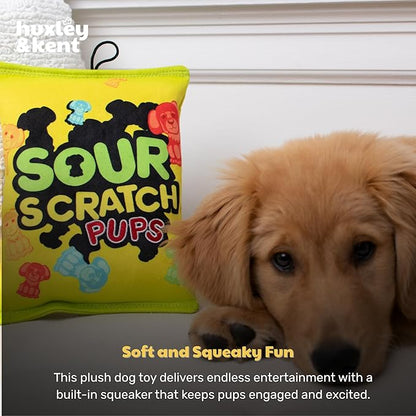 Huxley & Kent Funny Dog Toy w/Squeaker – Power Plush Squeaky Dog Toys for Small, Medium & Large Dogs – Soft Stuffed Animal for Indoor Play & Fetch - Sour Scratch, Large