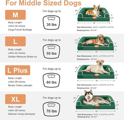 Large Dog Bed Orthopedic Washable: Beds Bolster XL Bed Big XLarge Dogs Egg Crate Foam Couch Sofa Waterproof with Removable Cover - Emerald