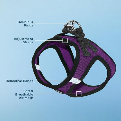 Best Pet Supplies Voyager Step-in Air Harness - All Weather Mesh, Reflective, No Pull Harness for Dogs, Cats - Secure with Hook & Loop Fastener, Buckle, Double D-Rings - Purple/Black Trim, XS