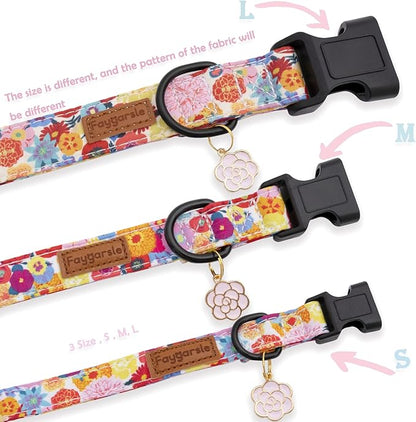 Faygarsle Floral Dog Collar for Girls and Female Dogs Soft and Fancy Pet Collar with Flower Design Ideal Pink Dog Collar for Small Medium Large Dogs L