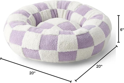 LE SURE Cat Beds for Indoor Cats - Round Donut Small Dog Bed Calming Gift for Pets, Cute Modern Beds with Jacquard Shaggy Plush & Anti Slip Bottom, 20 Inch, Purple
