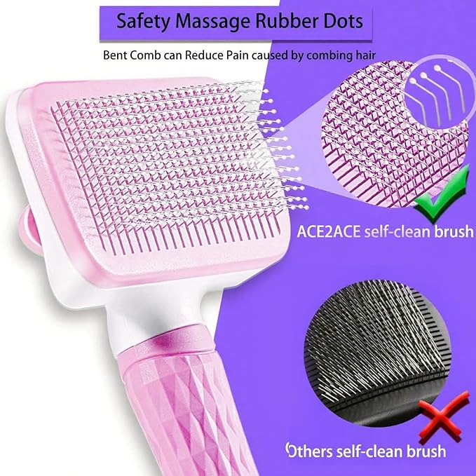 Self Cleaning Slicker Brush, Dog Cat Bunny Pet Grooming Shedding Brush, Easy to Remove Loose Undercoat, Pet Massaging Tool Suitable for Pets with Long or Short Hair (Baby Pink)