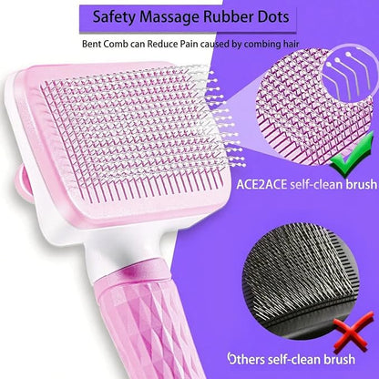 Self Cleaning Slicker Brush, Dog Cat Bunny Pet Grooming Shedding Brush, Easy to Remove Loose Undercoat, Pet Massaging Tool Suitable for Pets with Long or Short Hair (Baby Pink)