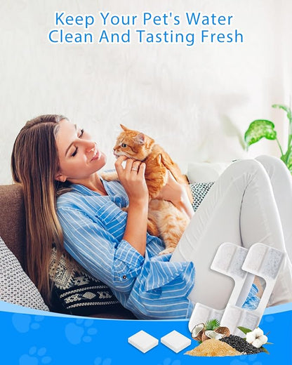 MyfatBOSS 8 + 8 Pack Cat Water Fountain Filter Replacement Compatible with FEELNEEDY Cat Water Fountain FN-W17 3.2L/ 108oz, Cat Fountain Filter, Pet Water Fountain Filters, Filters and Sponges