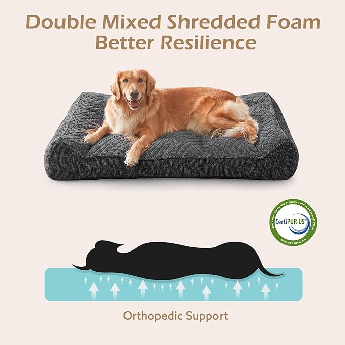 JOEJOY Extra Large Orthopedic Dog Beds Large Sized Dog, Extra Thick Supportive Big Dogs Bed with Sides, Ultra Soft Pet Bed Sofa, Grey, 48''x35''