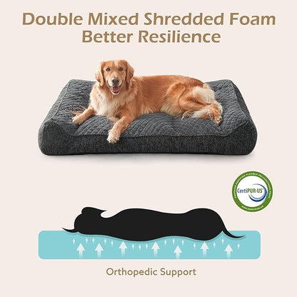 JOEJOY Extra Large Orthopedic Dog Beds Large Sized Dog, Extra Thick Supportive Big Dogs Bed with Sides, Ultra Soft Pet Bed Sofa, Grey, 48''x35''