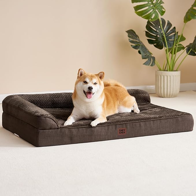 EHEYCIGA Orthopedic Dog Bed Medium Size Dogs, Memory Foam Dog Bed with Washable Removable Cover, Waterproof Pet Sofa Couch for Crate with Nonskid Bottom, 30x20x6,Brown