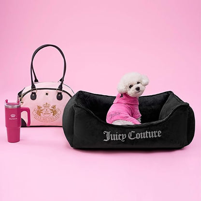 Juicy Couture Hooded Pet Juicy Bling Velour Tracksuit Chest 24 inches for Small Dogs and Cats - Black - M/L