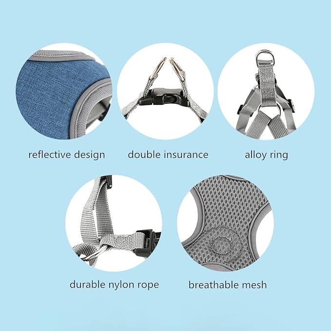 Dog Harness with Leash Set, Adjustable Step in Collars Harness with Breathable Padded Vest for Small Medium Large Dogs Training and Running(L, Blue)
