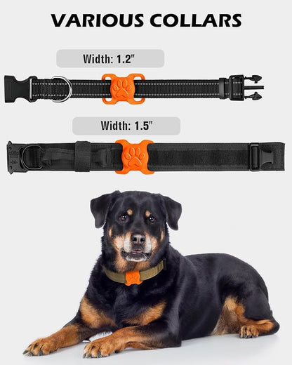 Dynmeow Dog Cat Collar Holder Compatible with Airtag, Anti-Lost Silcione Holder for 1.2 and 1.5 inch Wide Collar, Orange, L(1 Pack)