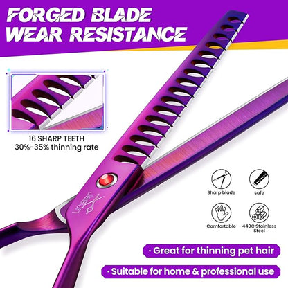 JASON 7.5" Dog Grooming Scissor - Professional Chunker Shear with Ergonomic Handle Japanese Stainless Steel Hair Scissor for Dogs, Cats and Other Pets, Sharp (Chunker, Purple) Christmas Gift