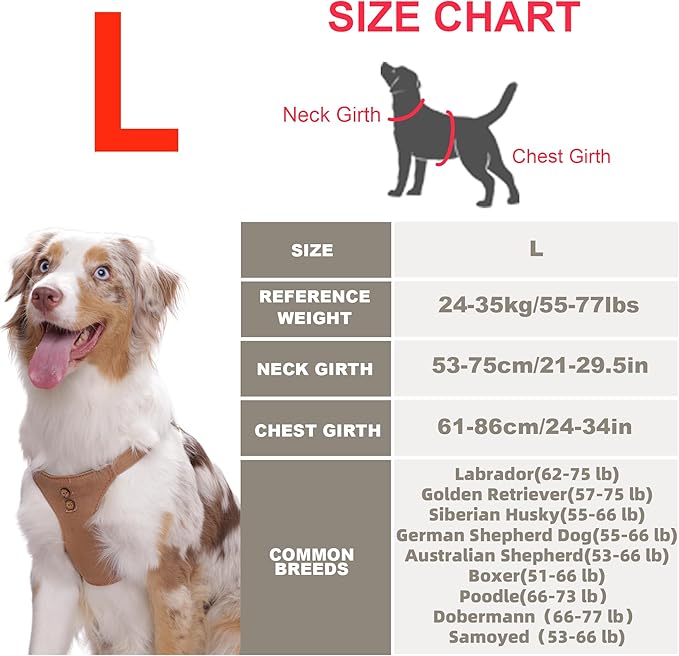 No Pull Dog Harness with Multifunction Dog Leash,Soft Adjustable No Choke Escape Proof Pet Harness Vest for Medium Dogs or Large Dogs,Khaki Camel,L