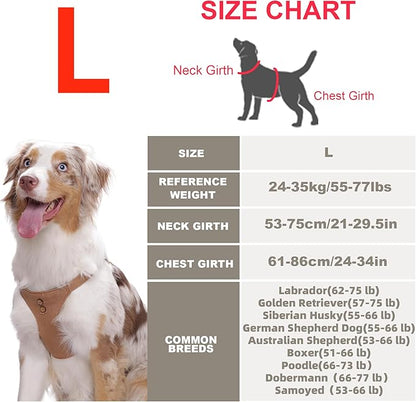No Pull Dog Harness with Multifunction Dog Leash,Soft Adjustable No Choke Escape Proof Pet Harness Vest for Medium Dogs or Large Dogs,Khaki Camel,L