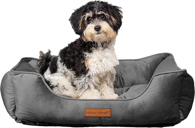 Modern Threads Luxury Dog Bed - Comfortable Tufted Velvet Cushion for Small to Medium Dogs - Machine Washable - Durable & Cute Sleep Space for Pets - Pamper Your Pet with Cozy Beds - Charcoal