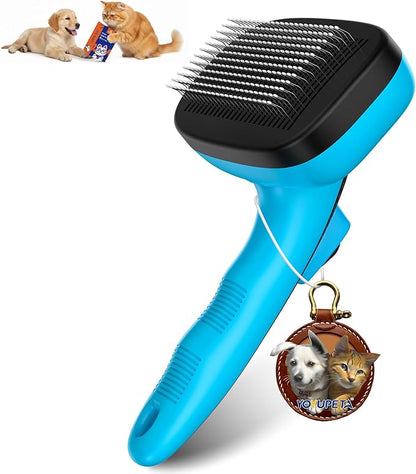 Dog Self Cleaning Slicker Brush for Shedding, Ideal for Short Long Haired Dogs, Including Cat. Removes Loose Fur, Undercoat, Mats, Tangled Hair. Suit for Large Medium Small Animal. Blue