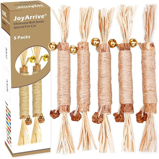 JoyArrive Natural Dried Matatabi Cat Chew Stick with Gall Fruit, Raffia Grass & Bell Cat Ball Toys, Handmade Silvervine Sticks Interactive Catnip Toys for Teething & Entertainment (Size L Color A)