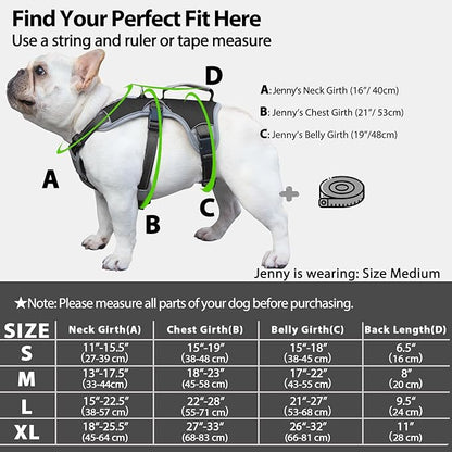 Huntboo Escape Proof Dog Harness, Escape Artist Harness, Reflective Dog Harness with Handle, Durable,Adjustable Vest for Small Medium Large Dogs Walking, Training, and Running Gear(Black, L)