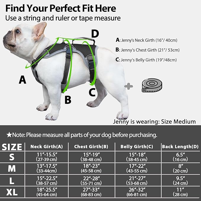 Huntboo Escape Proof Dog Harness, Escape Artist Harness, Reflective Dog Harness with Handle, Durable,Adjustable Vest for Small Medium Large Dogs Walking, Training, and Running Gear(Black, M)