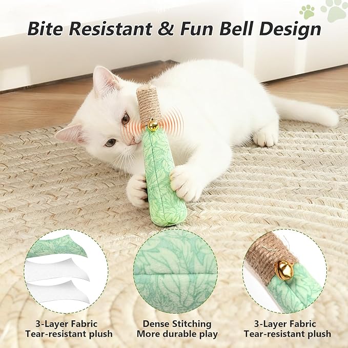 HivaolJoy 3 Pack Catnip Toys for Cats, Funny Kicker Cat Toys with Dental Rope & Jingle Bell, 100% Organic Catnip Catnip Toys, Bite-Resistant Chew Toy for Kitten Teething, Indoor Cat Toys