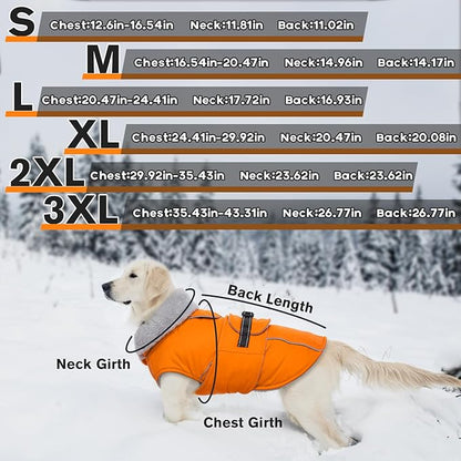 Lelepet Dog Coat Waterproof Dog Jacket Reflective Fleece Vest with Adjustable Buckle & Leash Hole Windproof Cold Weather Coats for Small Medium Large Dogs, Warm Hunting Vest, Orange, XXXL