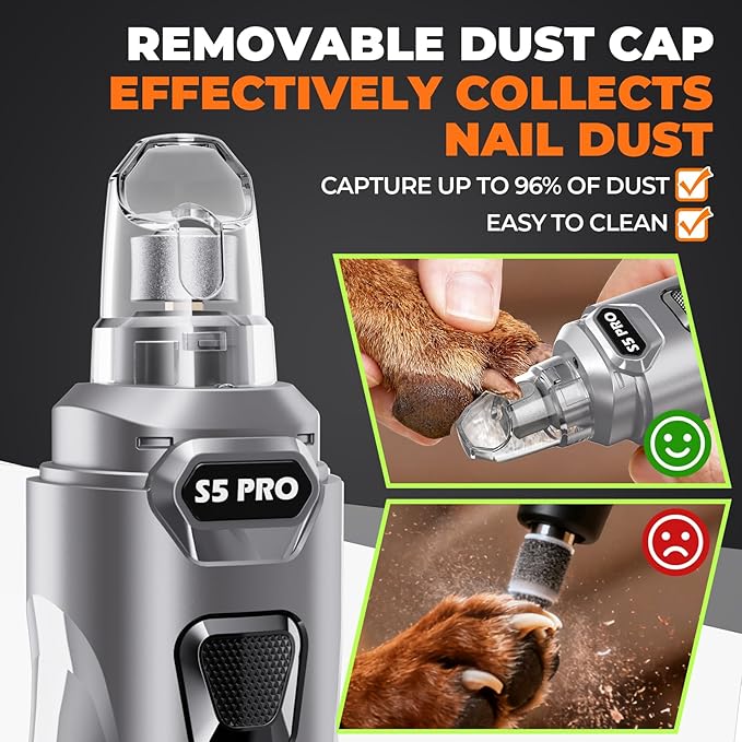Dog Nail Grinder with 2 LED Lights Powerful 2 Speeds Super Quiet Dog Nail Trimmers with 3 Grinding Wheels Rechargeable Pet Dog Nail Clippers for Large Medium Puppy Dogs Dog Nail File Cat Nail Clipper