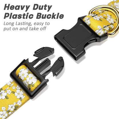 Reflective Dog Collar for Extra Small Dogs, Cute Flower Theme Adjustable Heavy-Duty Nylon Puppy Collar for Boy and Girl Female, Soft Pet Accessories with Quick Release Buckle, Yellow
