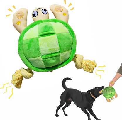 Pawfoo Lab Interactive Dog Toys, Durable Chew Squeaky Tug of War Toys for Large Medium Small Dogs, Snuffle Puppy Toy for Teeth Cleaning, 2 in 1 Puzzle Toy, Birthday Gift -Turtle