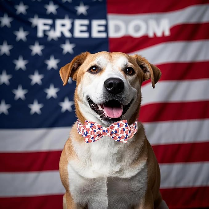 American Flag Dog Collar with Bow Tie - 4th of July US Flag Bowtie Collar Independence Day Safety Patriotic Dog Collars for Small Medium Large Dogs S