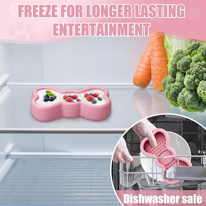Lick Mat for Dogs, Animire Anti-Spilled Bow Tie Lick Bowls for Anxiety Relief, Silicone Slow Feeder Licking Pad with Suction Cups, Freezeable Dog Enrichment Toy for Boredom and Distraction(Pink,S)