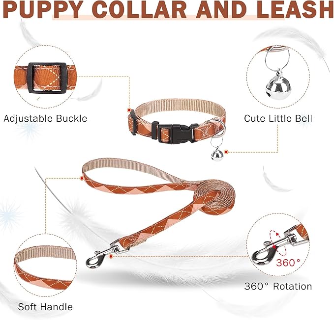 SCENEREAL Small Dog Harness and Leash Collar Set, Fall Step in No Pull Soft Mesh Dog Harnesses for Small Medium Sized Dogs Puppy Outdoor Walking, No Chock Reflective Vest Harness, Brown Plaid M