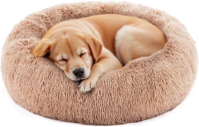 NEWBULIG 30.7x30.7 Inch Dog Bed Large Sized Dog, Donut Shape Cat Beds for Indoor Cats with Washable, Anti-Slip, Faux Fur