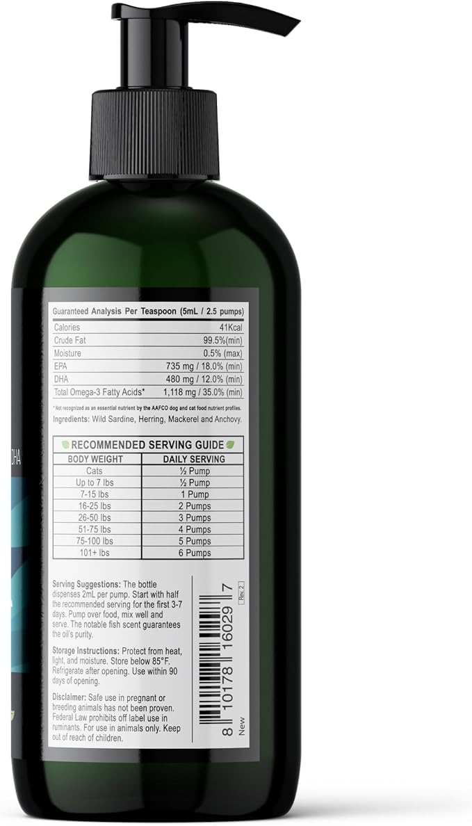 Best Paw Nutrition - Pure Omega Fish Oil for Dogs, Cats & Ferrets - Liquid Supplement for Joint Pain Relief - Soft Skin & Shiny Coat - Omega 3 Fish Oil Pets Love - 16oz