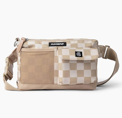 Cleverpup Dog Walk & Train Sling Bag - Hands-Free Dog Walking & Training Bag with Treat Pouch, Poop Bag Holder & Phone Pocket - Crossbody or Fanny Pack, Adjustable Strap - Checkerboard