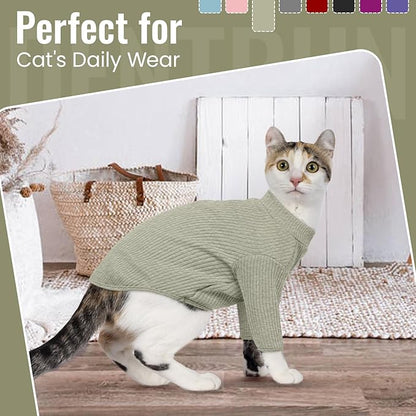 DENTRUN Sphynx Hairless Cats Shirt Pullover Kitten T-Shirts, Breathable Cat Wear Turtleneck Sweater Adorable Cat's Clothes Vest Pajamas Jumpsuit