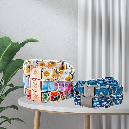 Elegant little tail Dog Collar, Blue Shark Pattern Pet Collar Durable Cute Dog Collars Male or Female Pet Gift Adjustable Dog Collar for Large Dogs