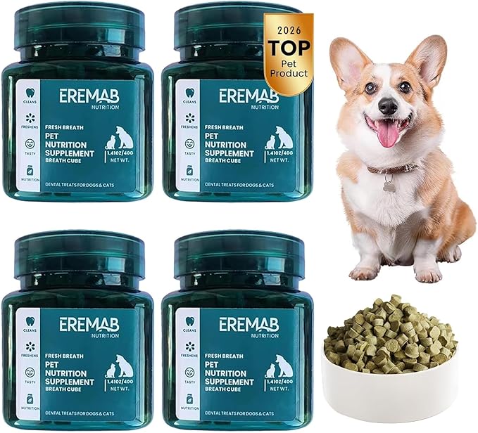 ERERMAB 4 Pack Dental Chews for Dogs, Freeze Dried Dog & Cat Treats to Help Clean Teeth & Freshen Breath,Supports Gum & Oral Health, Daily Oral Care Treats for Cats and Dogs