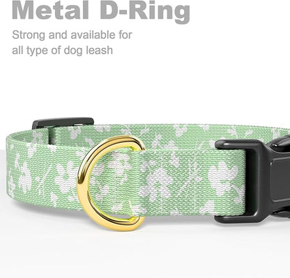 Rnivvi Dog Collar for Medium Dogs, Cute Floral Heavy Duty Adjustable Puppy Collar with Quick Release Buckle for Girl & Female, Pet Accessories for Walking Running, M Length 1" Width, Green