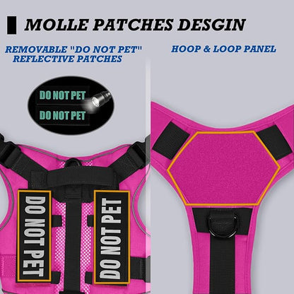 Tactical Dog Harness for Large and XL Breeds, Air Dog Vest No Pull with Reflective Do Not Pet Patches, Breathable Dog Molle Vests for Training Walking Hunting Pink