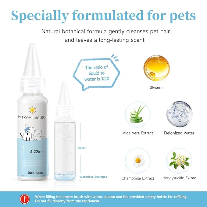 Pet Steam Brush for Dog & Cat – shower bath brush – Steam for Shedding & Grooming Water Brush for Long & Short Haired Pets Spritz Defur Comb 3-in-1 Spray Hair Removal Comb Includes