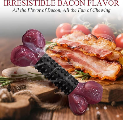Apasiri Dog Toys for Aggressive Chewers with Bacon Flavor: 8" Indestructible Chew Bones for Large Breeds, Tough Nylon & Rubber Dog Toys Keep Them Busy, Interactive Play - 2-Pack