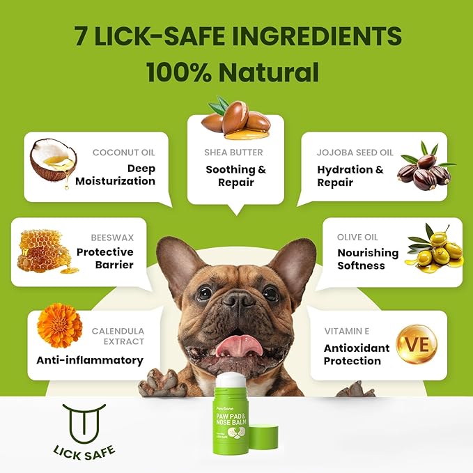 PawSono Lick-Safe Dog Paw & Nose Balm with Coconut Oil | Winter Snow, Road Salt & Cold Pavement Protector | All-Natural Moisturizer & Soother for Dry, Cracked Pads & Snout | Horse Hoof, Joint Care