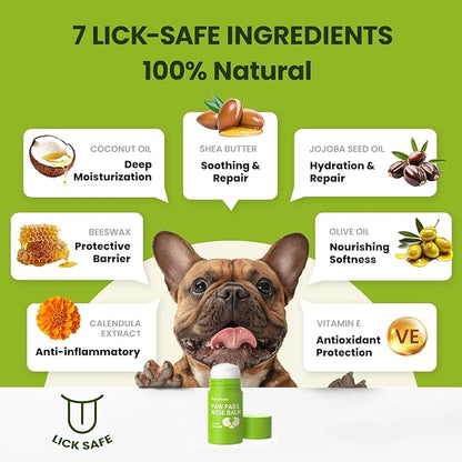 PawSono Lick-Safe Dog Paw & Nose Balm with Coconut Oil | Winter Snow, Road Salt & Cold Pavement Protector | All-Natural Moisturizer & Soother for Dry, Cracked Pads & Snout | Horse Hoof, Joint Care