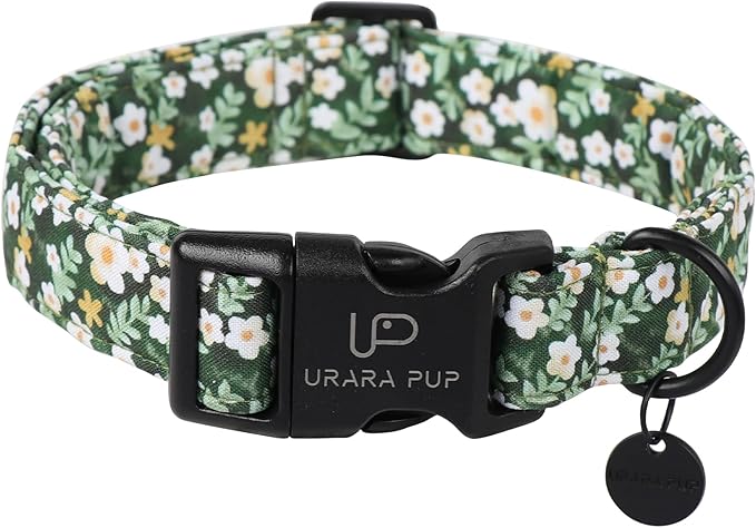 UP URARA PUP Summer Dog Collar, Flower Print Dog Collar with Adjustable Plastic Buckle, Lightweight Cute Pet Collar, Ideal Gift for Boy Girl Dogs