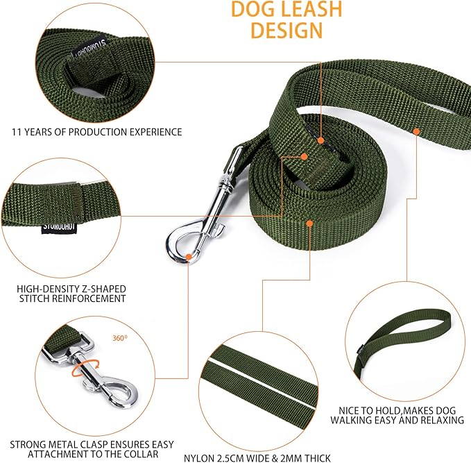 Siumouhoi Strong Durable 6 ft Nylon Dog Training Leash, 1 Inch Wide Traction Rope, for Small and Medium Dog (Military Green, 6 Feet)