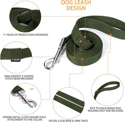 Siumouhoi Strong Durable 6 ft Nylon Dog Training Leash, 1 Inch Wide Traction Rope, for Small and Medium Dog (Military Green, 6 Feet)