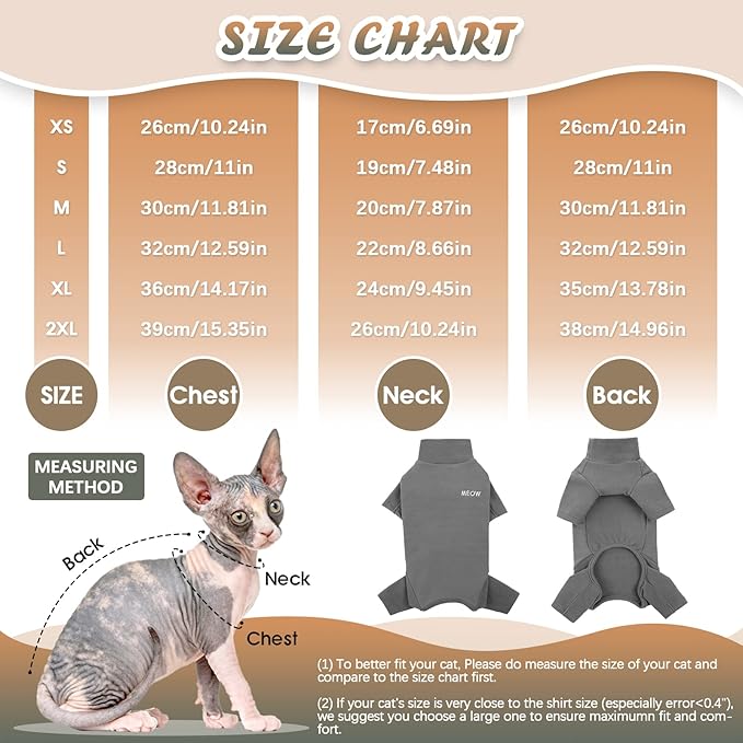 ROZKITCH Cat Pajamas for Cats Only, Breathable Soft Jumpers for Sphynx Only, Coat with Four Legs, Warm Sweater T-Shirt Pajamas Jumpsuit Vest Cornish Rex, Devon Rex, Peterbald Grey M