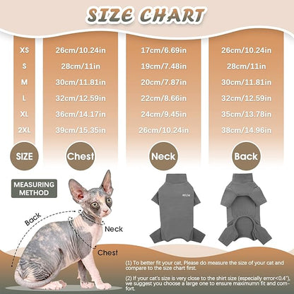 ROZKITCH Cat Pajamas for Cats Only, Breathable Soft Jumpers for Sphynx Only, Coat with Four Legs, Warm Sweater T-Shirt Pajamas Jumpsuit Vest Cornish Rex, Devon Rex, Peterbald Grey M