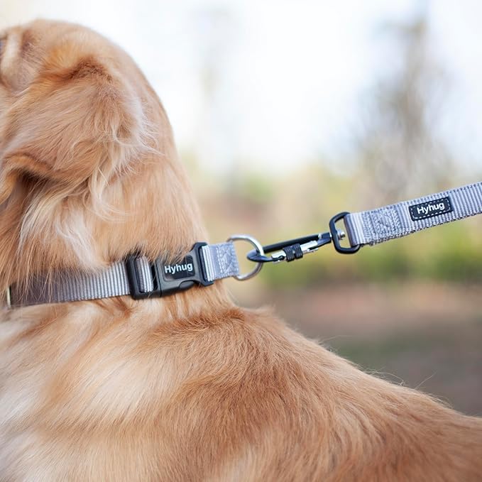 Hyhug Dog Collar for Large Dogs, Heavy Duty | Quick Release Nylon Buckle Collar, Adjustable & Durable Pet Supplies for Boy & Girl Dogs (Large, Sleet Gray)