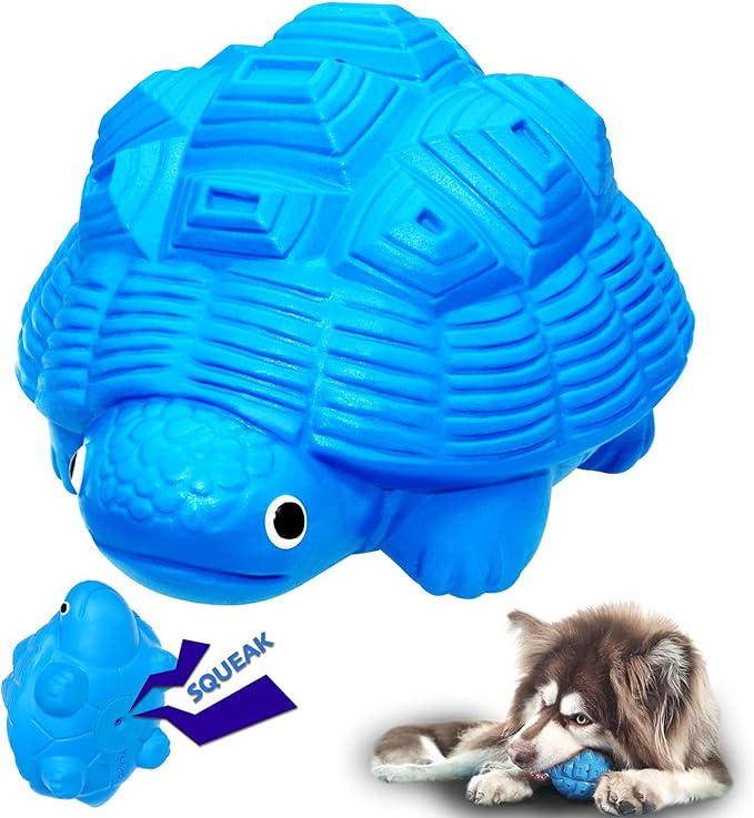 Indestructible All-Rubber Squeaky Dog Toy for Aggressive Chewers, Tough Durable Chew Toy for Medium & Large Breeds, Safe One-Piece Turtle Design, Teeth Cleaning & Boredom Relief